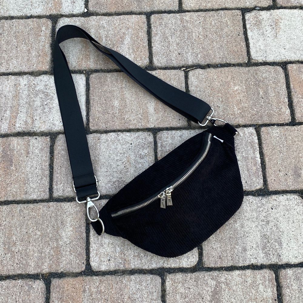 Schwarze cord bauchtasche Clearance
